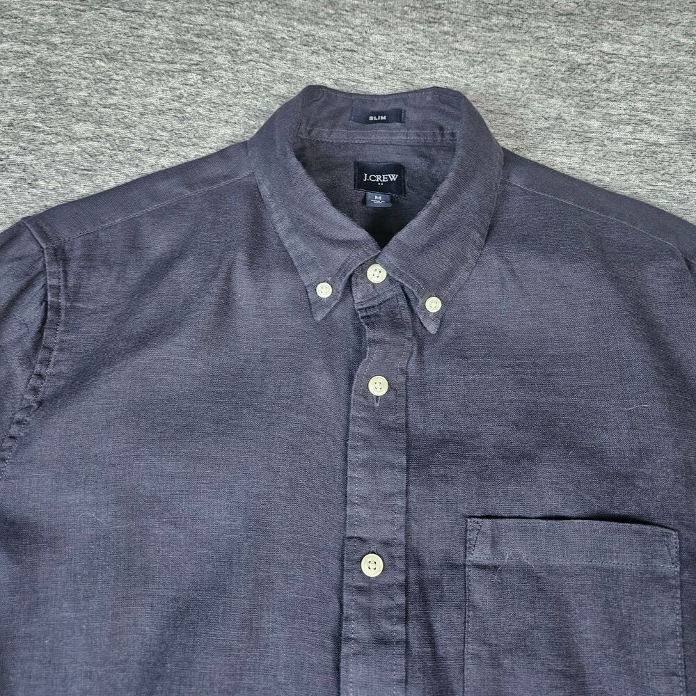 J.Crew Linen Blend Men's M Shirt Blue Slim Fit Long Sleeve Button Down Coastal